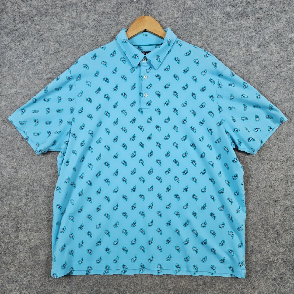 Cremieux Classics‎ Men's Blue Geometric Polo Size XL Shirt 100% Cotton SMUDGES
